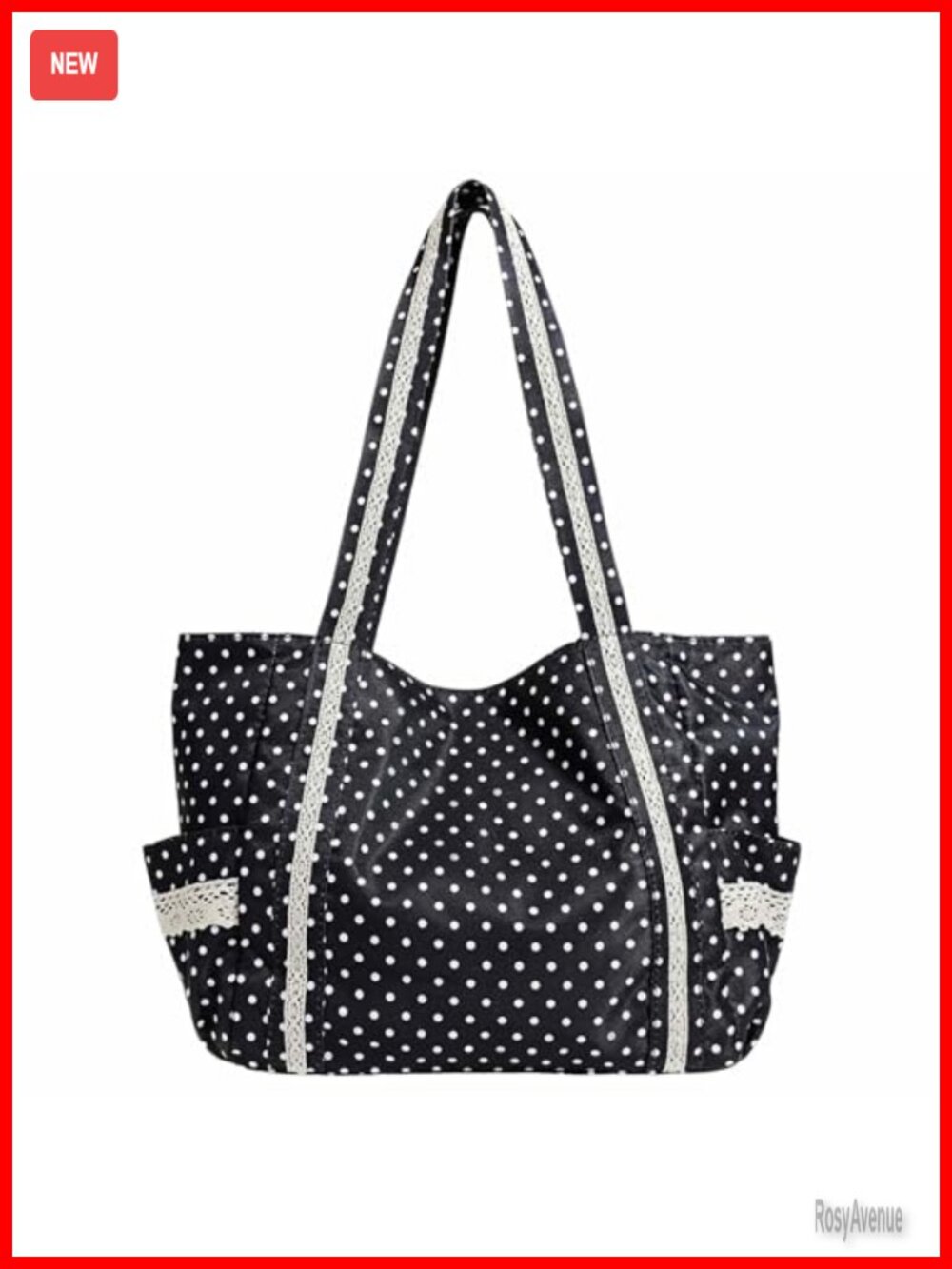 Canvas Tote Bag with Pockets Lace Trim Shoulder Bag